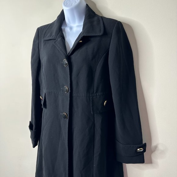 Kasper Black Long Trench Coat Size 6 - Picture 3 of 6